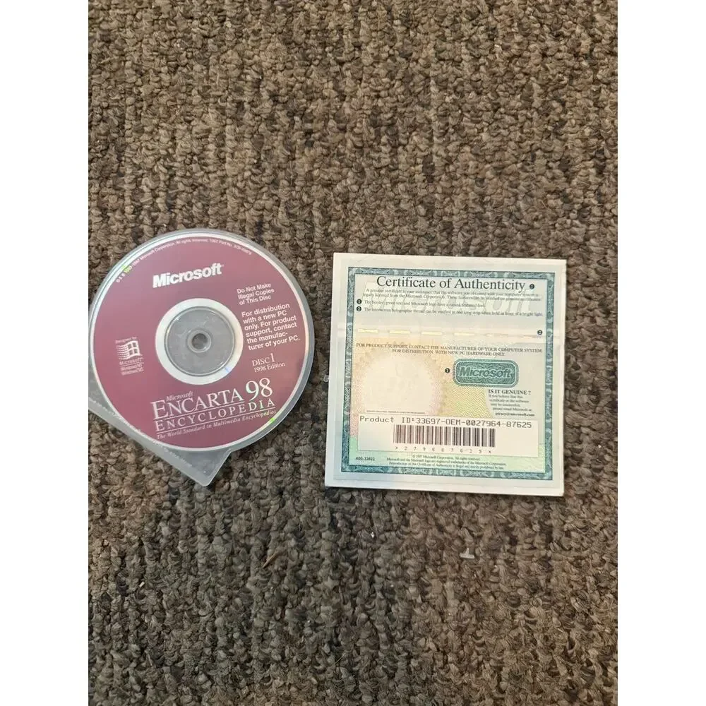 Microsoft Encarta 98 Encyclopedia CD-ROM w/ COA 1998 Windows 95 98 PC Disc